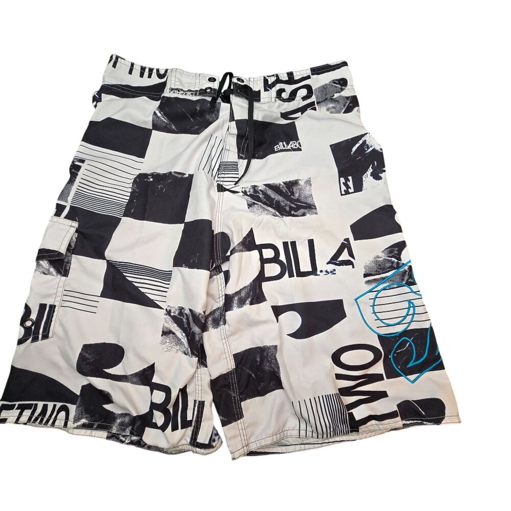 Billabong Board Shorts Checkered Swim Trunks Black & White Surf Size 34 JJ3985